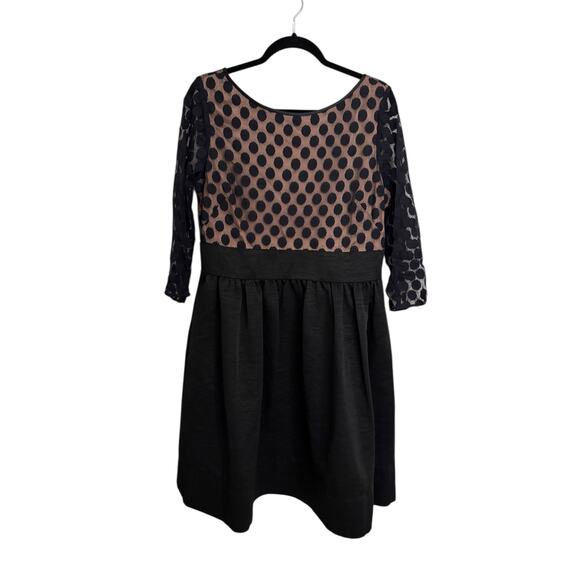 Eliza J Dress Womens 14 Dot Mesh Bodice Fit & Flare Black Nude Polka Dot - Picture 2 of 8
